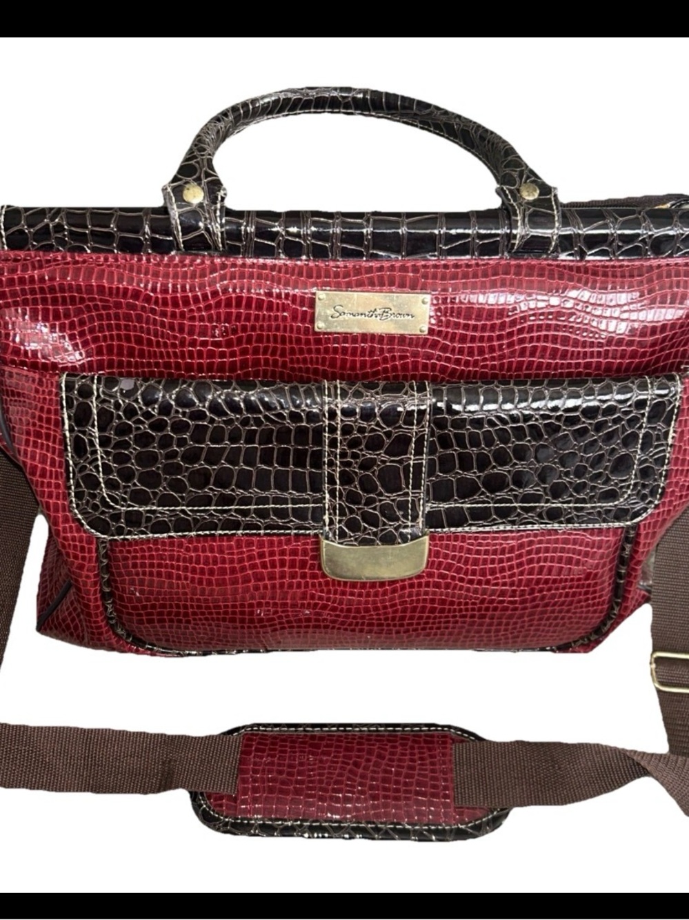 Samantha Brown Burgundy Brown Dowel Bag Satchel Stylish Travel Bag